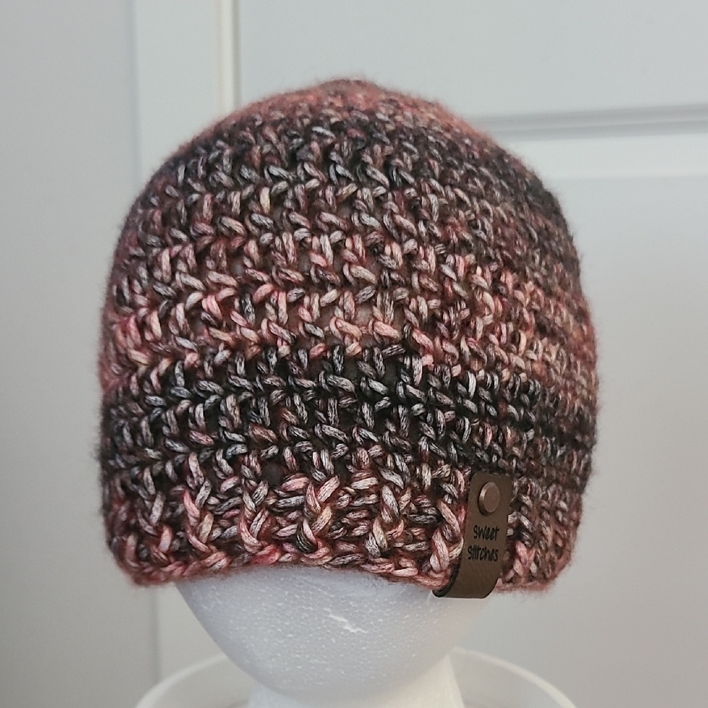 Handmade Knit Beanie in Pink and Brown